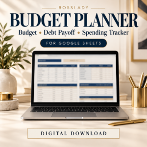 Bosslady Budget Planner for Google Sheets with budget, debt payoff and spending tracker features